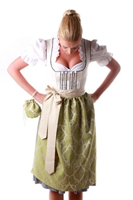 Dirndl Schürze Applegreen mit Beutel - 2014, Tracht, Midi, Brokat in Grün und Beige, Länge: 65 cm - 1