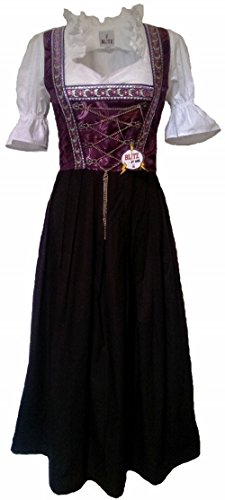 Blitz BT04 Dirndl 3 tlg. Trachtenkleid Kleid, Bluse, Schürze, ca. 115cm Größe: 34 bis 42 , Lila & Schwarz, (34) - 3