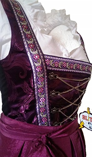 Blitz BT04 Dirndl 3 tlg. Trachtenkleid Kleid, Bluse, Schürze, ca. 115cm Größe: 34 bis 42 , Lila & Schwarz, (34) - 5