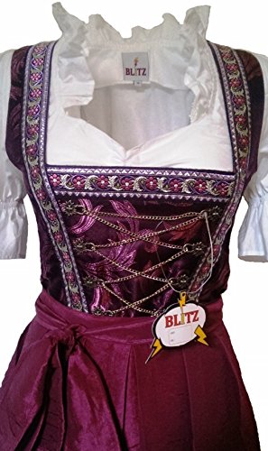 Blitz BT04 Dirndl 3 tlg. Trachtenkleid Kleid, Bluse, Schürze, ca. 115cm Größe: 34 bis 42 , Lila & Schwarz, (34) - 6