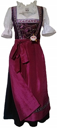 Blitz BT04 Dirndl 3 tlg. Trachtenkleid Kleid, Bluse, Schürze, ca. 115cm Größe: 34 bis 42 , Lila & Schwarz, (34) - 7